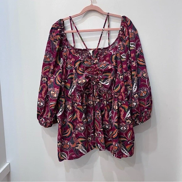 Cato Pink Colorful Floral Puffy Sleeves Blouse sz 18/20W - Picture 9 of 9